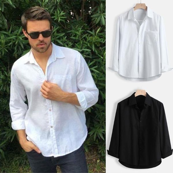 Мужские рубашки мужская с длинная рукава мужская продажа мода с твердым цветом отворотное дело или повседневные топы рубашек блузя m-3xl