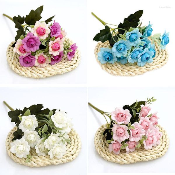 Dekorative Blumen 1 Strauß wunderschöner weißer Rosen-Pfingstrosen-Imitat-Seidenblumen, kleiner Blumenstrauß, Familienfeier, Weihnachten, DIY, Frühlingshochzeit