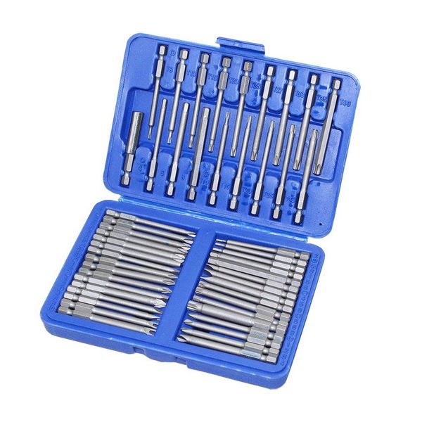 Schroevendraaier 50-teiliges extra langes Bit-Set Torx Star Hex Pozi Phillips Schlitzschraubendreher Handwerkzeug-Set mit starken magnetischen Werkzeugsätzen