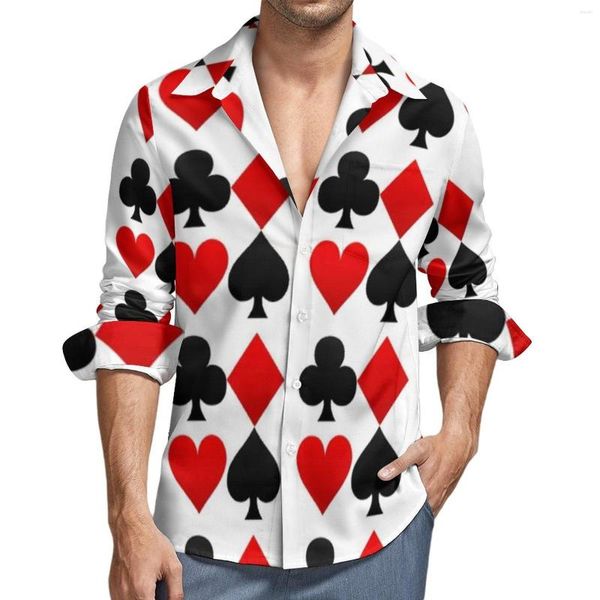 Мужские повседневные рубашки играют в покерную карту рубашку Spring Hearts Diamonds Clubs Spades Men Shape Blouses Пользовательская эстетическая одежда плюс размер
