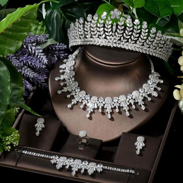 Brincos de colar Set Hibride Fashion Wedding Ornamento Collier Mariage Hair Acessórios Tiara Crown Conjuntos de alta qualidade 5pcs Nigéria N-1609