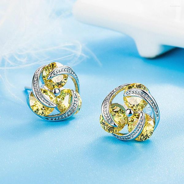 Brincos de garanhão colorido austríaco Cristal Crystal Diamonds Citrine Gemtones for Women 18k White Gold Silver Color Chic Jewelry