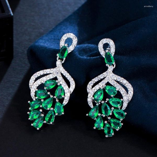 Brincos de luxo de luxo artesanal Big Dropping Flor Micro Pave Royal Blue Green Cubic Stones para mulheres CZ142