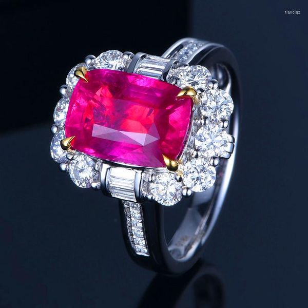 Anéis de casamento Luxo Crystal Rose Rose Red Stone Ring Vintage Silver Color for Women Bridal Big Square Zircon Engagement