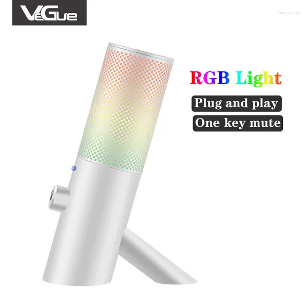 Микрофоны Vegue Professional RGB Light Shoom Super Microfone Microfone One-ключ Mute Mic с типом C для подкаста Youtube Game