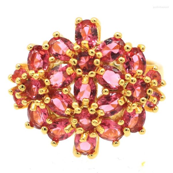 Anelli a grappolo 21x20mm Dichiarazione Rosa Kunzite Rodolite Granato Sangue Rubino Matrimonio da donna 14k Oro Argento Goccia