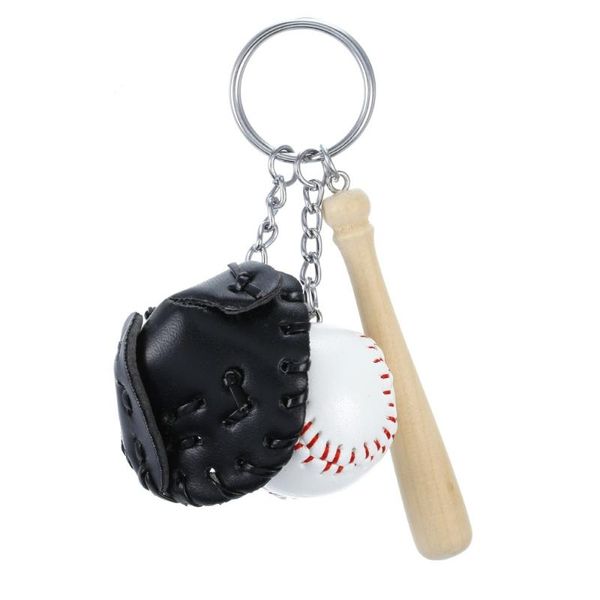 Schlüsselanhänger Dreiteilige Mini-Baseball-Ledermaske Holzschläger-Anhänger Schlüsselanhänger Auto Schlüsselanhänger Ring Geschenk für Mann Frauen Sportstil