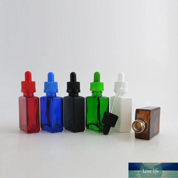 12x 30ml Vuoto Rosso Blu Verde Frost Nero Ambra Bianco Bottiglie di vetro quadrate con contagocce in vetro Piepette Top