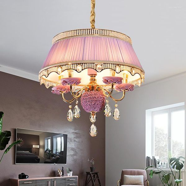 Anhängerlampen europäischer Stil Kinderzimmer Mädchen Rosa Kristall Kronleuchter Prinzessin Schlafzimmer Restaurant Romantische warme französische Lampe