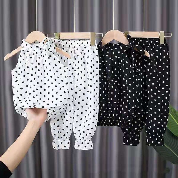 Kleidungssets 2pcs Baby Girls Sommer Ärmel und Polka Dot Kids Kleidung Chiffon Hemdspants Outfits Kinder Casual Suits 230512