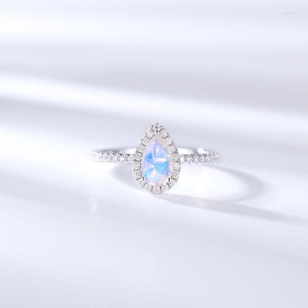 Cluster Rings CxsJeremy 585 14K White Gold 5 7mm Pera Cut Natural Moonstone Anello di fidanzamento per le donne Half Eternity Anniversary Bridal