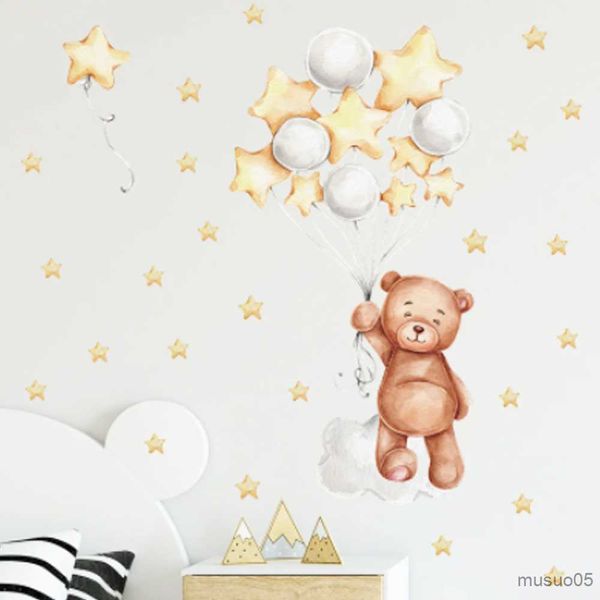Adesivos para crianças de brinquedos urso balão estrelas de desenho animado adesivos de parede infantil quarto decoração casa decoração de papel de parede decalques quarto adesivo de berçário