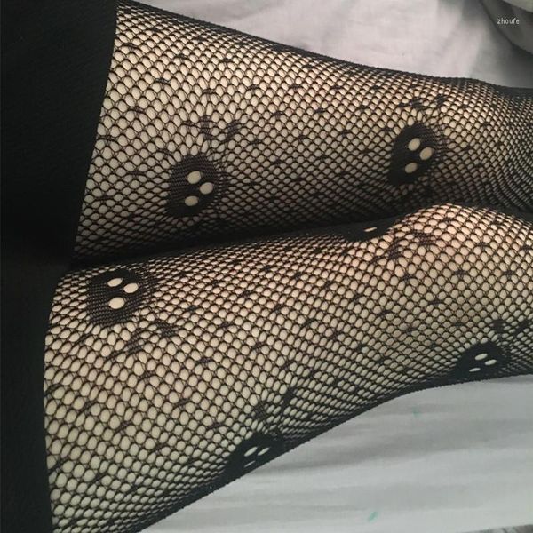 Frauen Socken Verkauf Sexy Hohl Sheer Fishnet Strumpfhosen Halloween Kostüm Schädel Jacquard Strumpfhosen Gothic Punk Schwarze Strümpfe BP 8