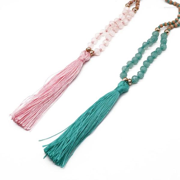 Colares pendentes Pink Mint Tassel Tassel Long Colar Sweater Sweater Jóia feita à mão