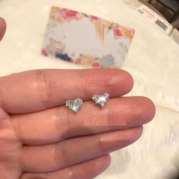 Brincos de garanhão 925 Mini Small Small 5A cz cubic zirconia em forma de coração de piercing em forma de coração