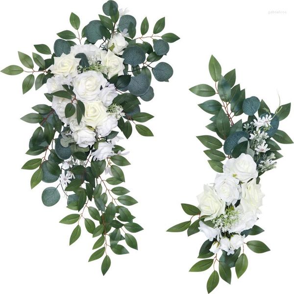 Dekorative Blumen, weiße Rose, künstliche Blume, Hochzeit, Hintergrund, Bogen, Willkommensschild, hängende Ecke, Seidenkranz, Außenwand, Türdekoration