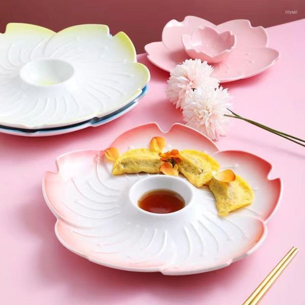 Ciotole Piatto per gnocchi giapponesi Ciotola bianca per aceto di ceramica a forma di fiore diviso per la casa