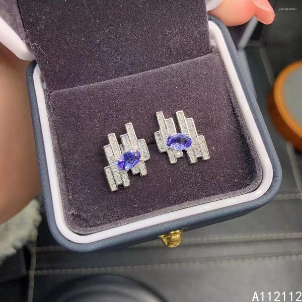 Orecchini a bottone Gioielleria raffinata Argento sterling 925 Inserto con gemma naturale Detectio di supporto per l'orecchio di tanzanite fresca nobile da donna