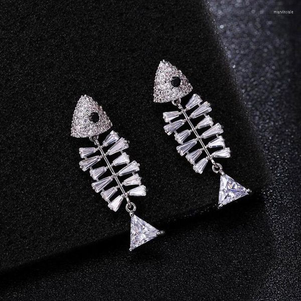 Orecchini a bottone di alta qualità oro argento colore pavimenta zircone lische di pesce S925 borchie per le donne gioielli di moda Brincos