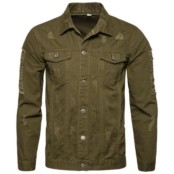 Jackets masculinos algodão 2023 jaqueta homem casual exército verde moda hole casacats primavera outono slim preto macho