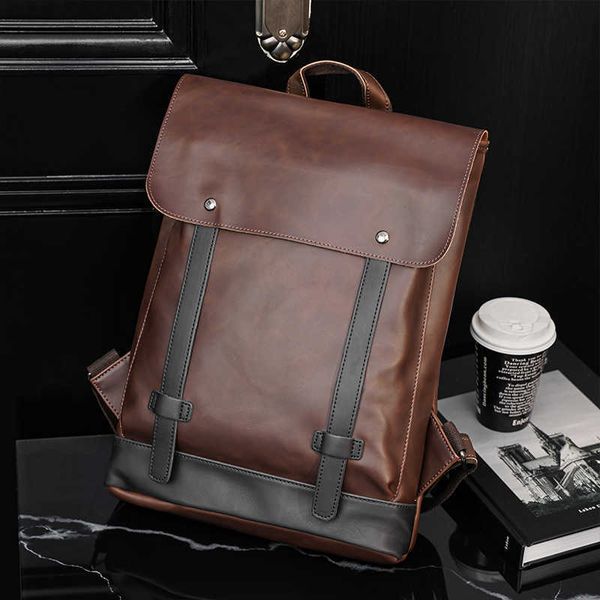 Mochila masculina Backpack da Moda Coreana Estilo College Salf School School School Leisure Crazy Horse Horse Leather Backpack 230515