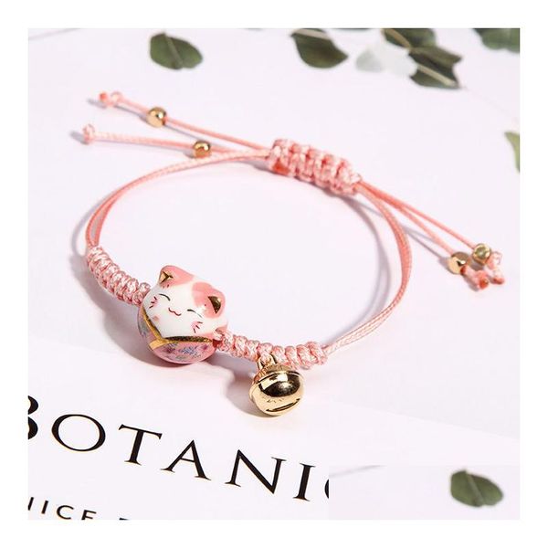 Braccialetti con ciondoli Bracciale in ceramica con campanello portafortuna Studentessa Fidanzate Tessuti a mano Colori rossi Corda Bangle Drop Delivery Ebreo Dhgarden Dhhet