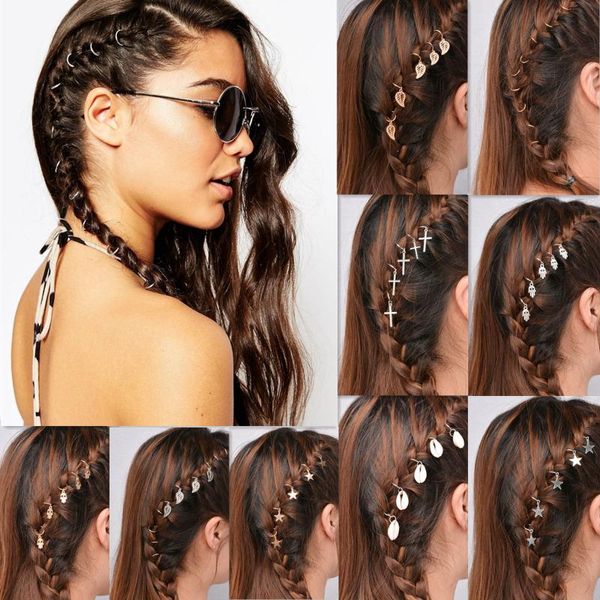 Fermagli per capelli Barrettes Boho Ciondoli con ciondolo in metallo per le donne Treccia Trendy Mini Copricapo Ragazze Dreadlock Perline Forcine Anelli AccessoriCapelli