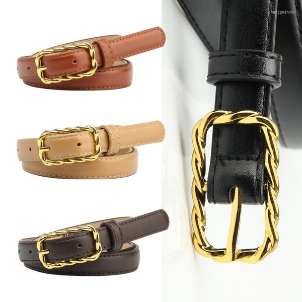 Cintos Buckle Gold Square feminino jeans elegante cinturão preto PU couro de luxo camurça gótica gótica Festa de mulheres