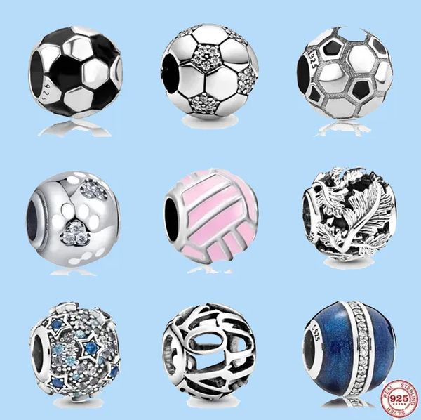 925 Charm-Perlen, Zubehör, passend für Pandora-Charm-Schmuck, baumelnde Charm-Frauen-Perlen, hochwertiger Schmuck, Geschenk, Großhandel, neuer Fußball-Anhänger, Volleyball-Perle