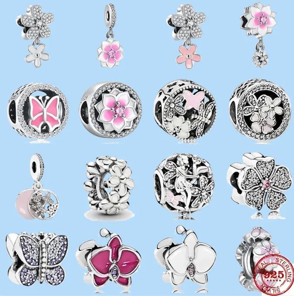 925 Charm-Perlen-Zubehör passt zu Pandora-Charms-Schmuck. Blumen-Blumen-Fee-Schmetterlings-Perle