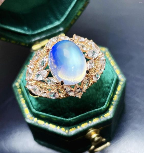 Küme Yüzükleri LR712 İnce Mücevherat 18K Altın AU750 Sri Lanka Origin Doğal Aytaşı Taş 4.2ct Kadınlar için Kadın