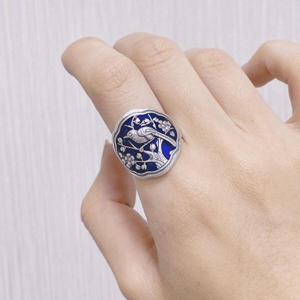 Кластерные кольца Оригинальное 925 Серебряное серебряное кольцо для женщин Винтажное этническое тисненое дерево