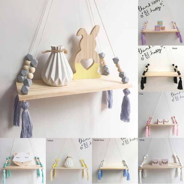 Supports de stockage Racks Style nordique Perles colorées Gland Étagère murale en bois Mur Clapboard Décoration Enfants Chambre Enfants Vêtements Magasin Présentoir 230515