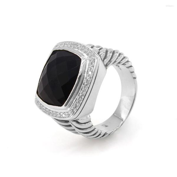 Cluster Rings Jade Angel 925 Серебряное серебряное черное кольцо агата винтажные ювелирные украшения Topaz 14 мм для женщины 2023 Part