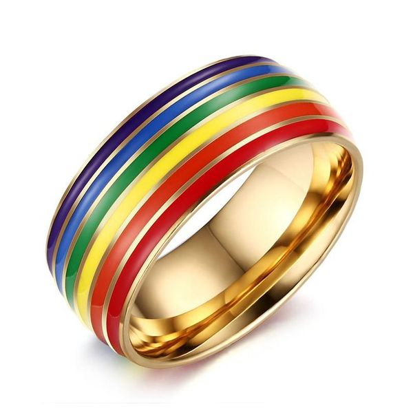 Anelli a fascia 2021 New Fashion Acciaio inossidabile 316L Smalto Arcobaleno Lgbt Pride Ring Lesbiche Gay Fidanzamento per uomini Regali Drop De Dhzsq