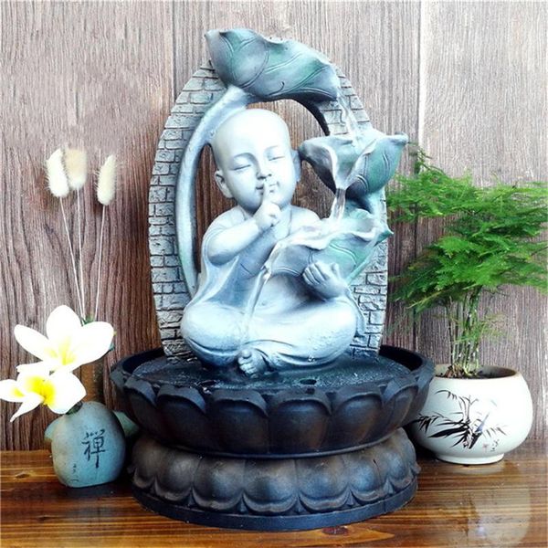 Figurine decorative Creative Little Monk Zen Fontane d'acqua per interni Lucky Buddha Ornamenti Feng Shui Soggiorno Decorazione per la casa Waterscape