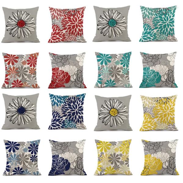 Travesseiro de travesseiro Padrão geométrico de linho Fronha pequena margarida Decoração Decorativa Cushion Cover decoração de casa