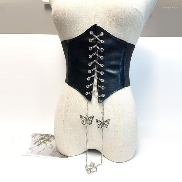 Cinture Corsetto a catena a farfalla Ampia cintura in ecopelle snellente Cintura modellante per donna Cintura elastica aderente a vita alta per l'uso quotidiano