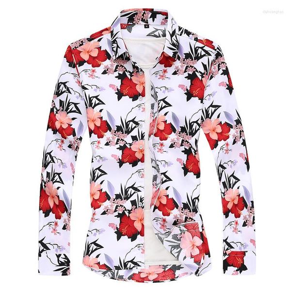 Camicie casual da uomo Camicia da viaggio con stampa floreale bella da uomo Ragazzi Taglie forti Manica lunga Abbottonatura colorata Abbigliamento da spiaggia Top floreale 7xl 6xl