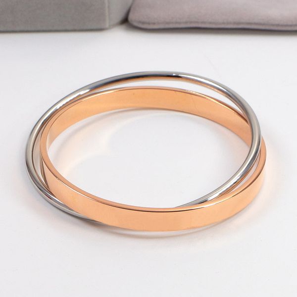 Высококачественное качество настоящая нержавеющая сталь Bangles Золотые серебряные цвета розовые цвета кольцо кольцо двойное кольцо браслет женщины мужские модные украшения