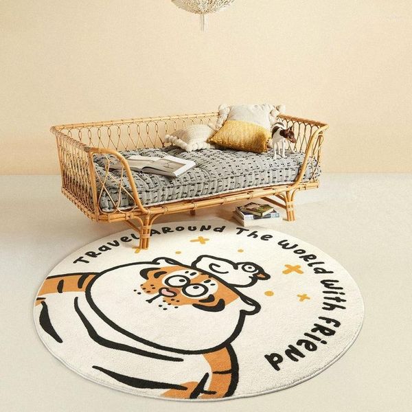 Halılar Yatak Odası Kanepe Başucu Battaniyesi Sevimli Karikatür Tiger Zemin Mat Çocukları Taklit Kaşmir Yuvarlak Halı Oturma Odası Ev Dekor