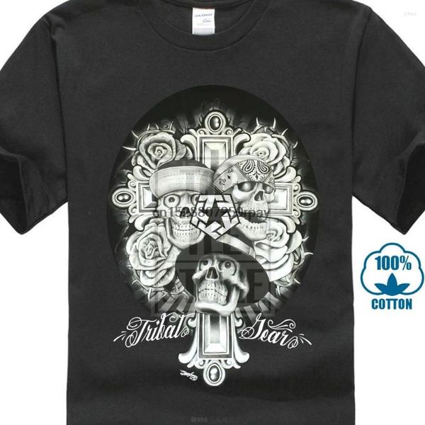 Camisetas masculinas Tribal Gear de rato Lopez Skulls Cross Black Shirt