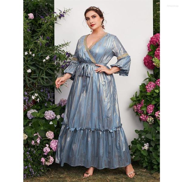 Roupas étnicas 4xl plus size mulheres vestido longo vestido muçulmano abaya primavera árabe no verão maxi roup eid ramadan kaftan v vestido de decote em V vintage