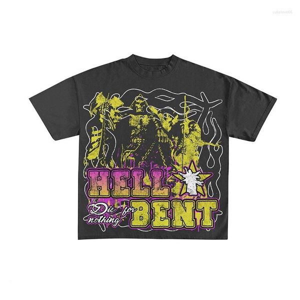 Мужские футболки 2023, готическая панк-летняя футболка Y2k, модная футболка для мальчиков, одежда для девочек с принтом, мультяшный узор «Hell Bent» Topsol9u