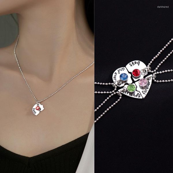 Catene Good Friend Girlfriend Collana con cuciture a tre/quattro pezzi Friends Forever Collane con ciondolo con scritta a forma di cuore in cristallo