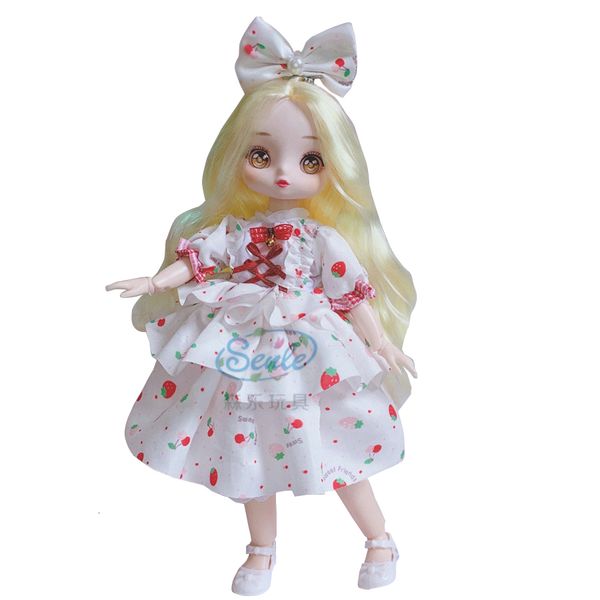 Puppen 30 cm 2D Anime 16 Bjd Cartoon Comic Gesicht mit Kleidung Quadratisches Element Mädchen Zweite Prinzessin Blaue Augen 230512