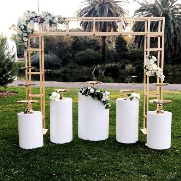 Decoração de festa colunas mentais mesa de sobremesas redonda pedestal bolo branco rilinder pilar peste de casamento para casamento 800