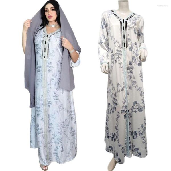 Abbigliamento etnico Abito lungo con stampa da donna musulmana Caftano Arabo islamico Abaya Turchia Ramadan Medio Oriente Abito da sera per feste Dubai