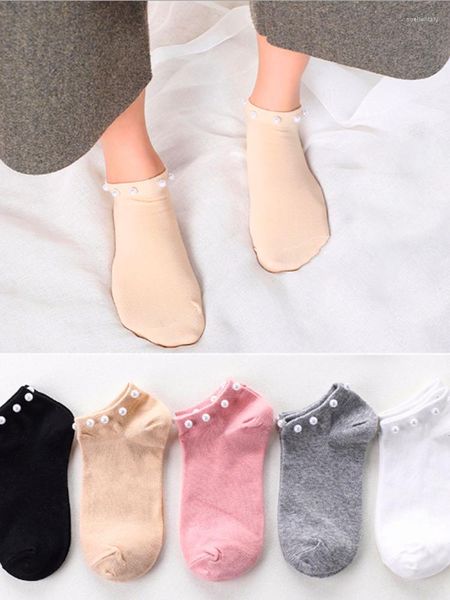 Kadın SOCKS 1PAIR 2023 Yaz Moda Kadın Kadın Gümüş İpek İnci Bayanlar Kristal Kısa İnce Sıcak Ayaklar