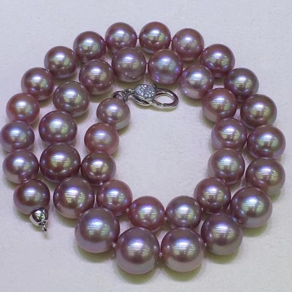 Cadeias 2023 Casamento de jóias de pérolas elegantes Colar de contas grandes para mulheres Moda Purple Genuine Strand